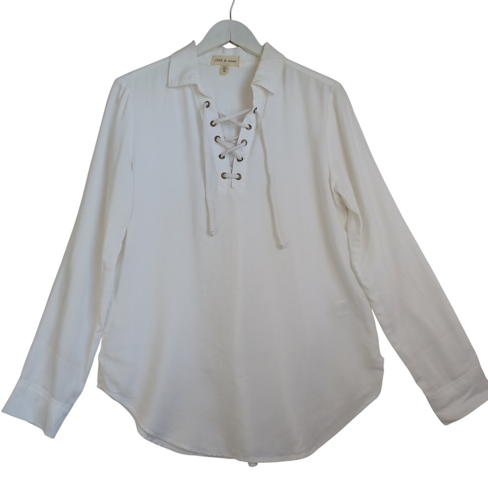 Cloth & Stone White Tencel Lace Up Tunic Top Blouse Nautical Womens Medium